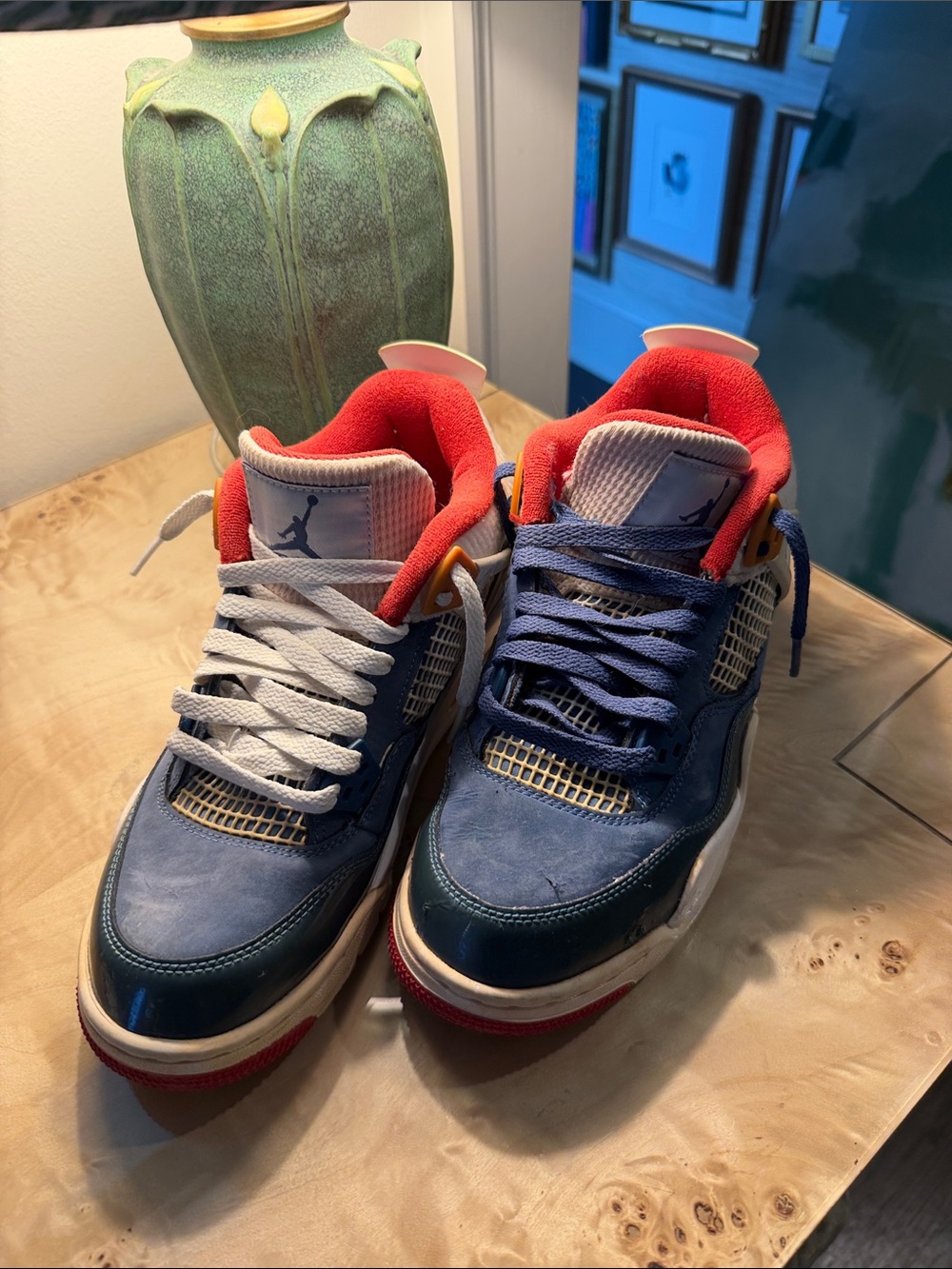 Air Jordan 4 Retro Messy Room GS Size 7Y Blue Red Sneakers